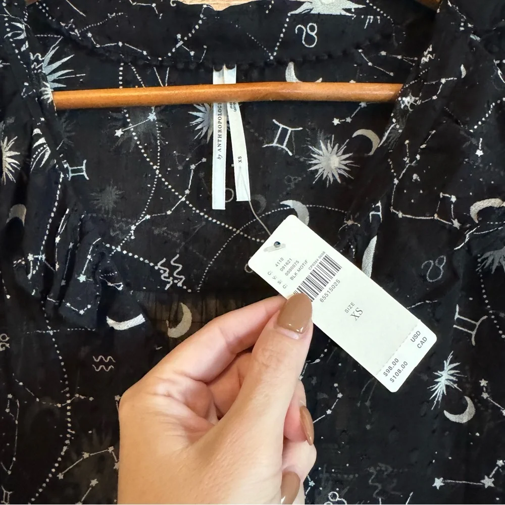 Anthropologie Celestial Star Constellations Space Puff Sleeve Flowy Top XS